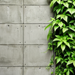 **Exposed Concrete Wall with Greenery:** "A close-up shot of a raw, exposed concrete wall texture, softened by vibrant green plants cascading down. Neutral color palette with pops of green. Natural light."