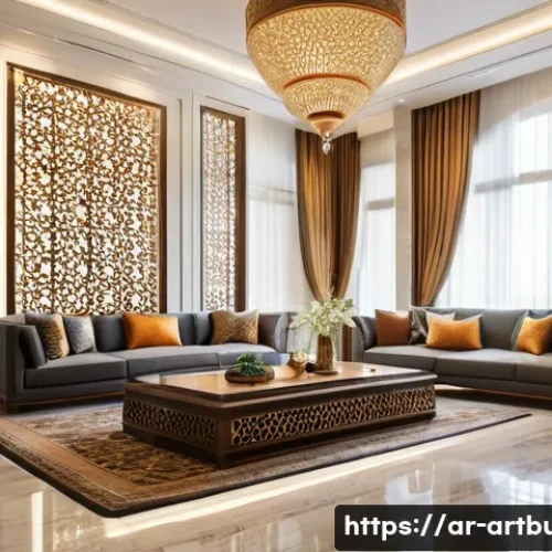 Home 33 건축 리모델링 비용 분석 - A modern Middle Eastern home interior renovation scene showcasing a spacious living room with elegan...