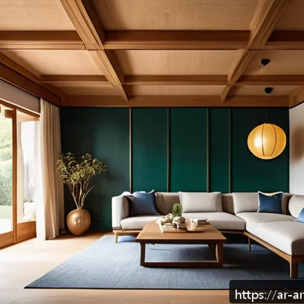 한옥 리모델링 사례 - A serene Korean-style interior living room blending traditional and modern elements, featuring natur...