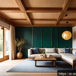 Home 20 한옥 리모델링 사례 - A serene Korean-style interior living room blending traditional and modern elements, featuring natur...
