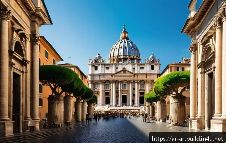 유럽 건축 명소 여행 가이드 - A detailed street scene in historic Rome showcasing the architectural blend of classical Roman and B...
